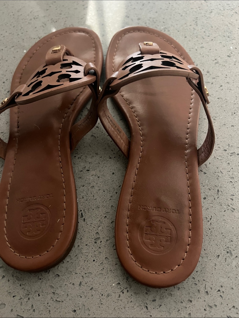 Tory Burch Tan Leather Logo Insole Sandal - Picture 4 of 5
